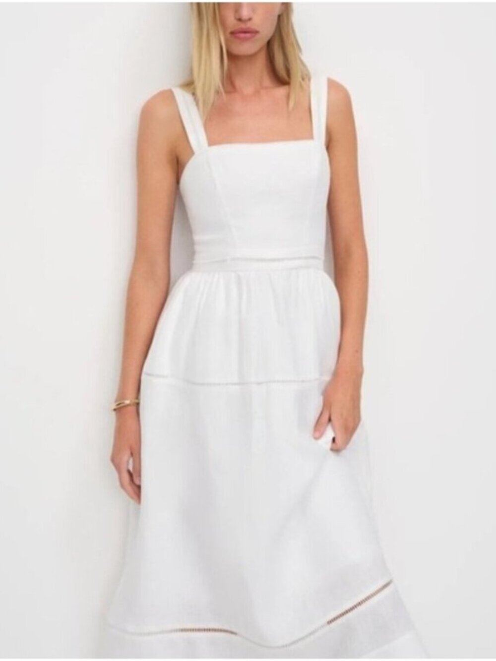 NEW Reformation Everett Linen Midi Dress White | US 4 UK 8
